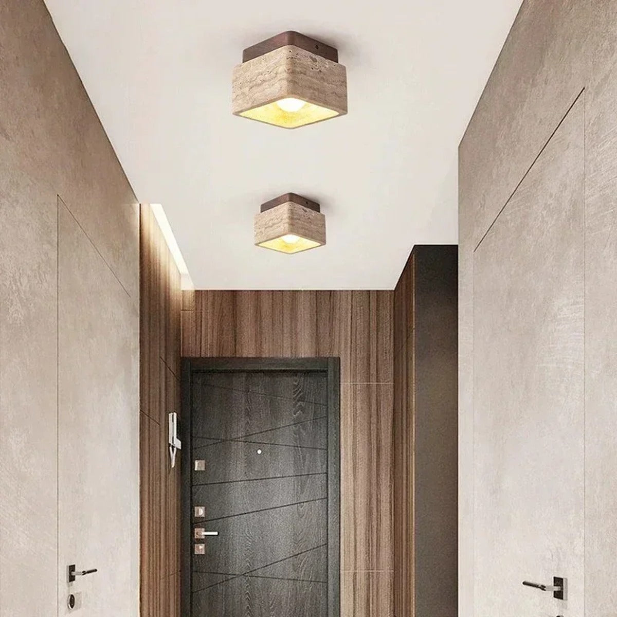 Stone Geometric Ceiling Light Terralith – Lifestyle View 3