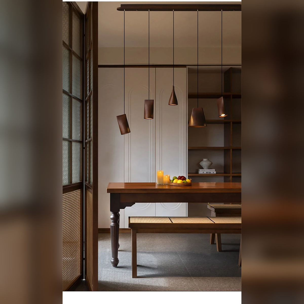 Yaelrix dark wood pendant lights, dining room lifestyle