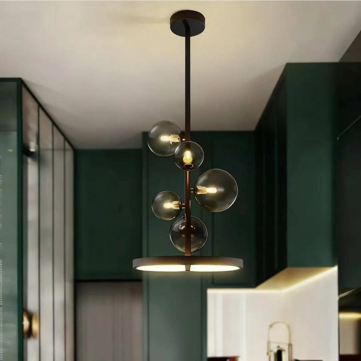 Halo Ring & Glass Globe Cluster Chandelier – Convex – Lifestyle View 2