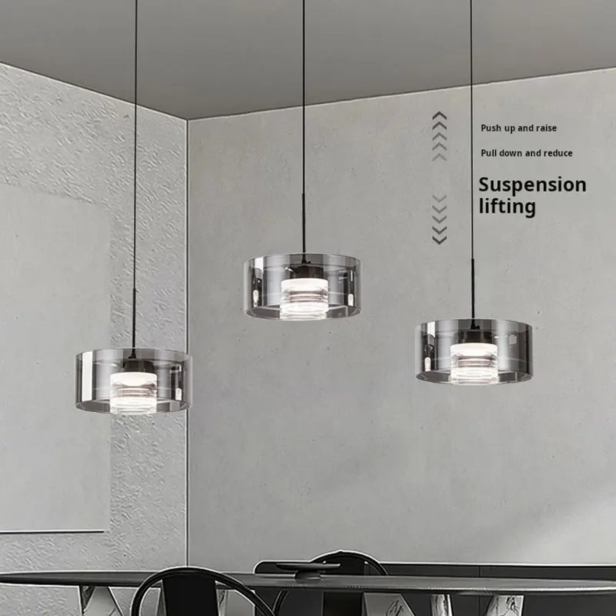 Smoked Glass Drum Pendant Light Orinthe – Adjustable Pull Cord detail