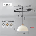 Swing-Arm Pendant Light – Galrex – Style B shade in black, dimensions and finish