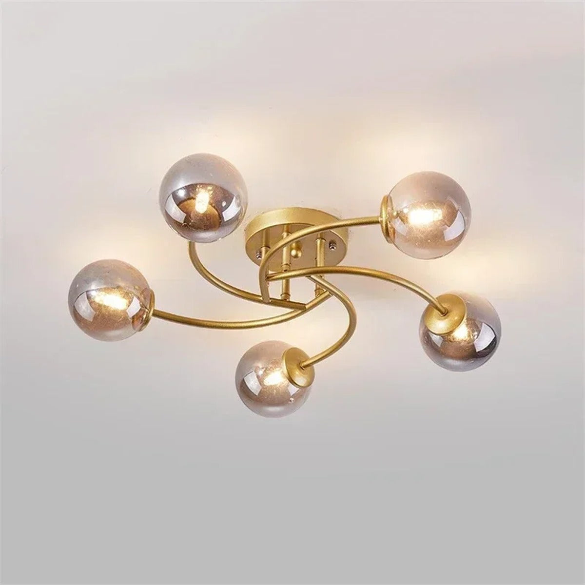 Curved Arm Glass Globe Ceiling Light – Orivex – Lifestyle View 2