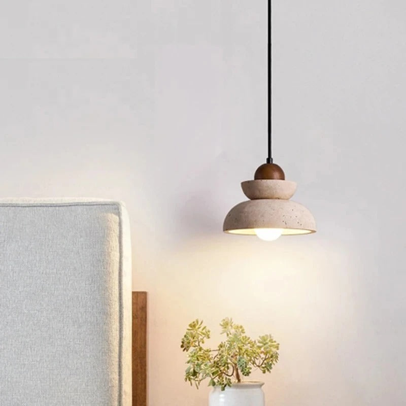 Natural Stone Orb Pendant Light Dalvoria – Bedside Lifestyle View