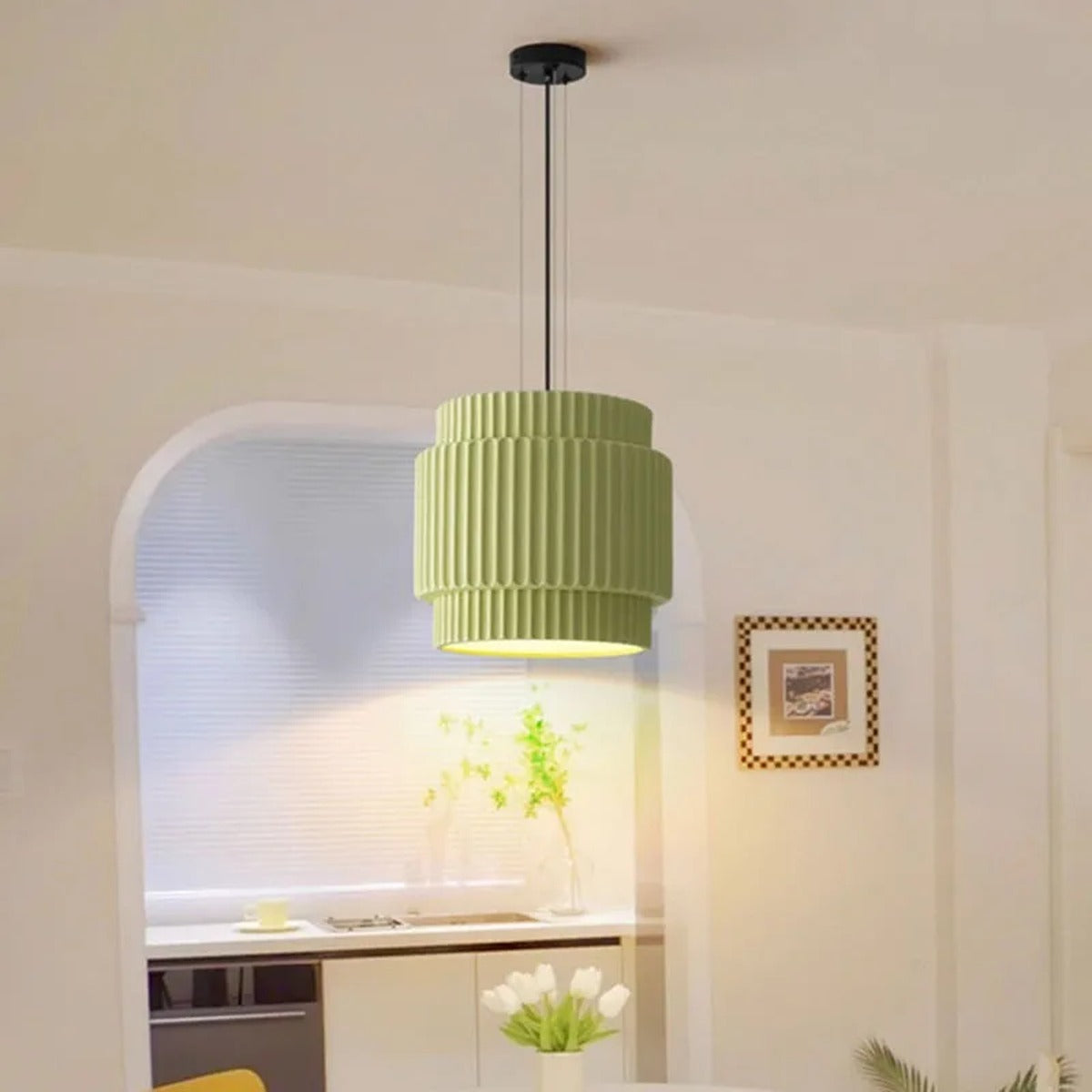 Tiered Ribbed Drum Pendant Light – Zenithral – Hero Shot