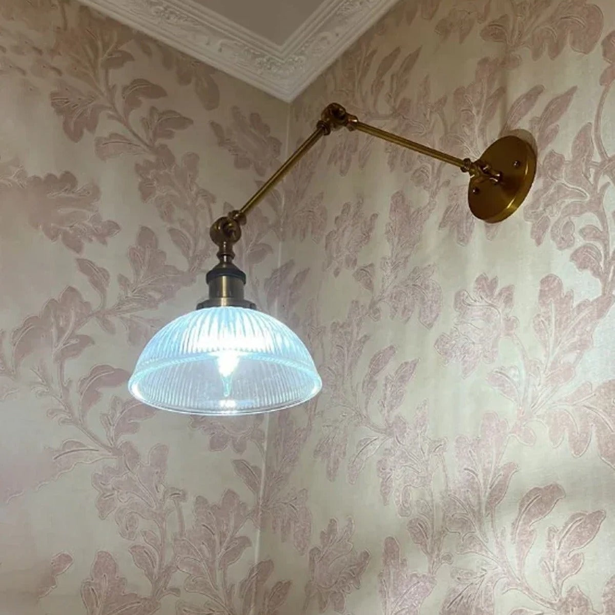 Ribbed Glass Swing-Arm Wall Sconce Velindros – Lifestyle, Bedroom Reading Light