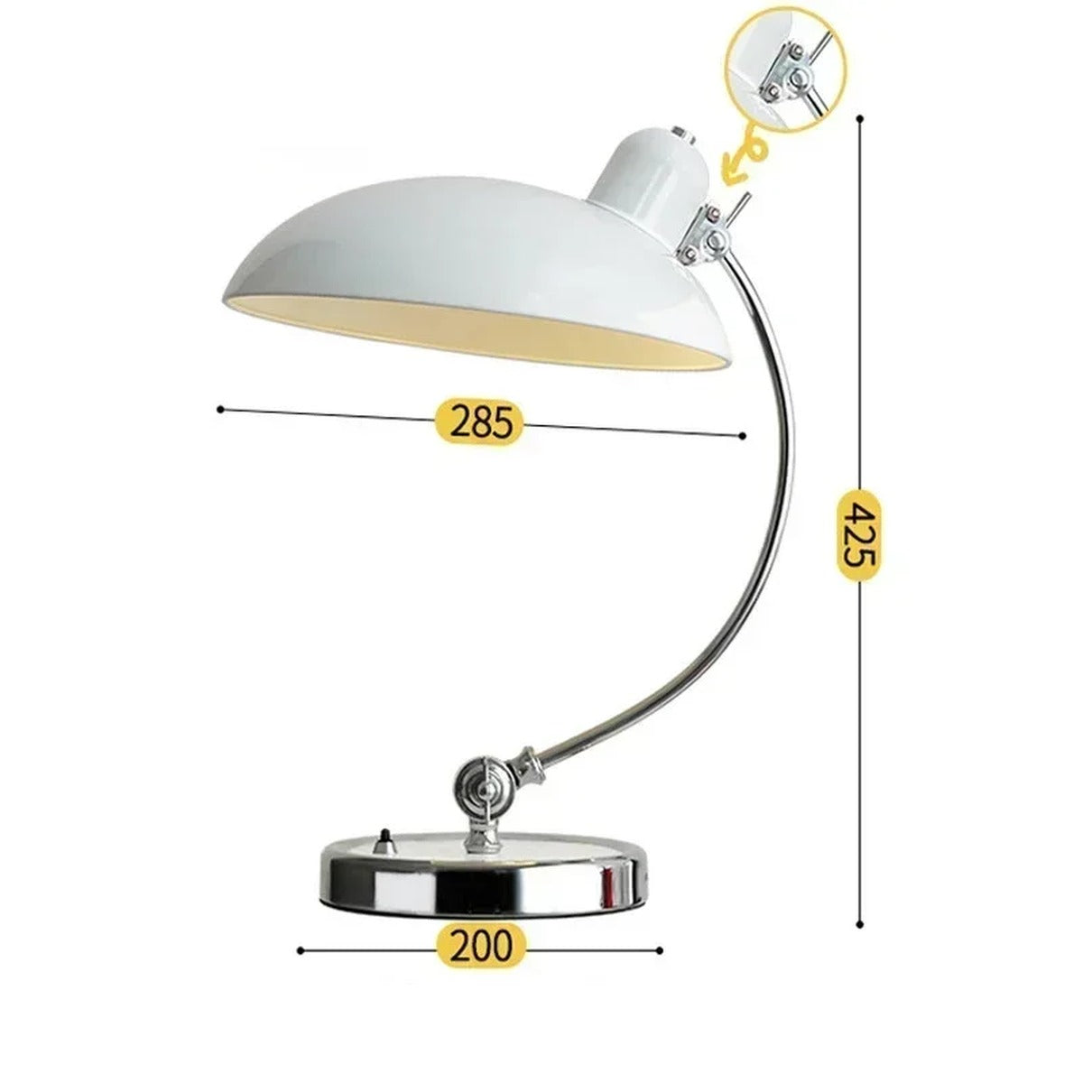 Bauhaus Dome Arc Desk Lamp - Zarlux - Size Guide, White