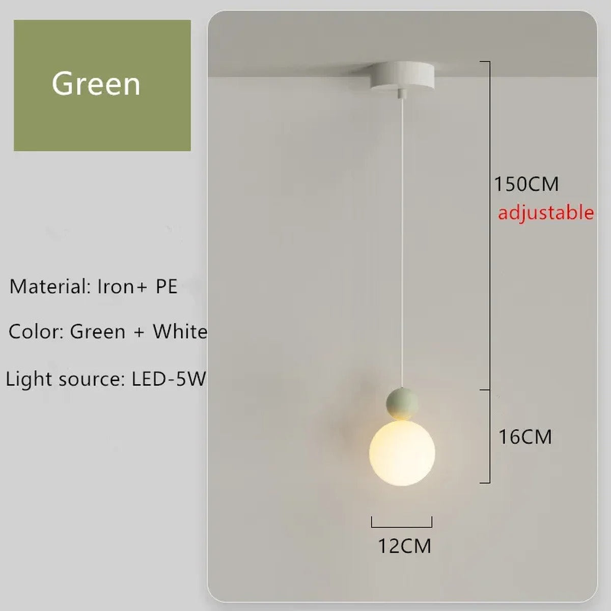Luniva pendant light — Green colourway specifications
