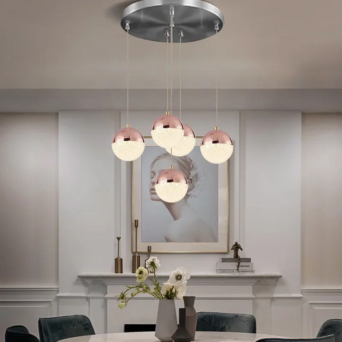 Sand-Textured Crystal Sphere Chandelier Orvenna — lifestyle view