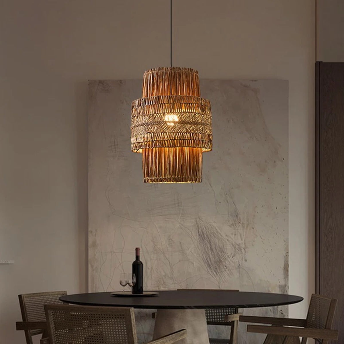 Tiered Bamboo Fringe Cylinder Pendant Light – Melrix – Hero Shot