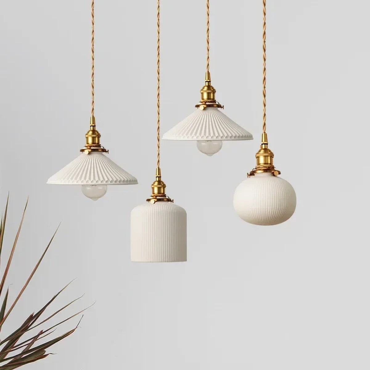 Ribbed Opaline Globe Pendant Light – Keramio – Lifestyle View 2