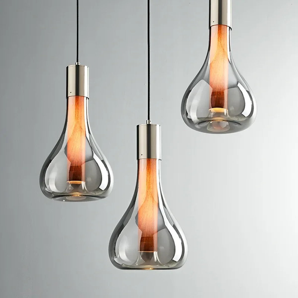 Smoked Glass & Wood Core Teardrop Pendant & Table Lamp – Meridax – Hero Shot