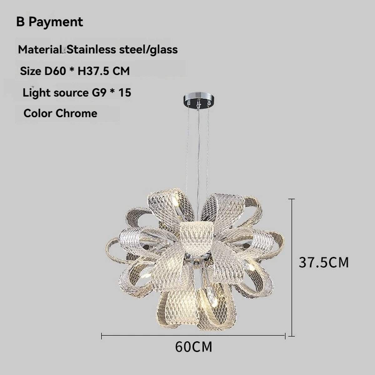 Chrome Mesh Ribbon Chandelier – Floramont – Product Detail 11