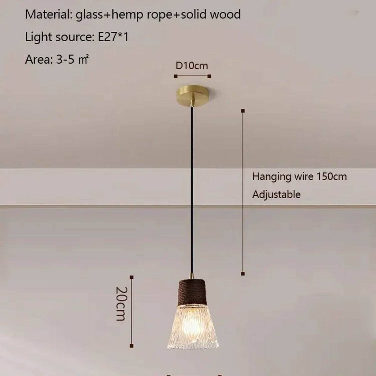 Rope-Collar Ridged Glass Pendant Light – Tevorn – Product Detail 7