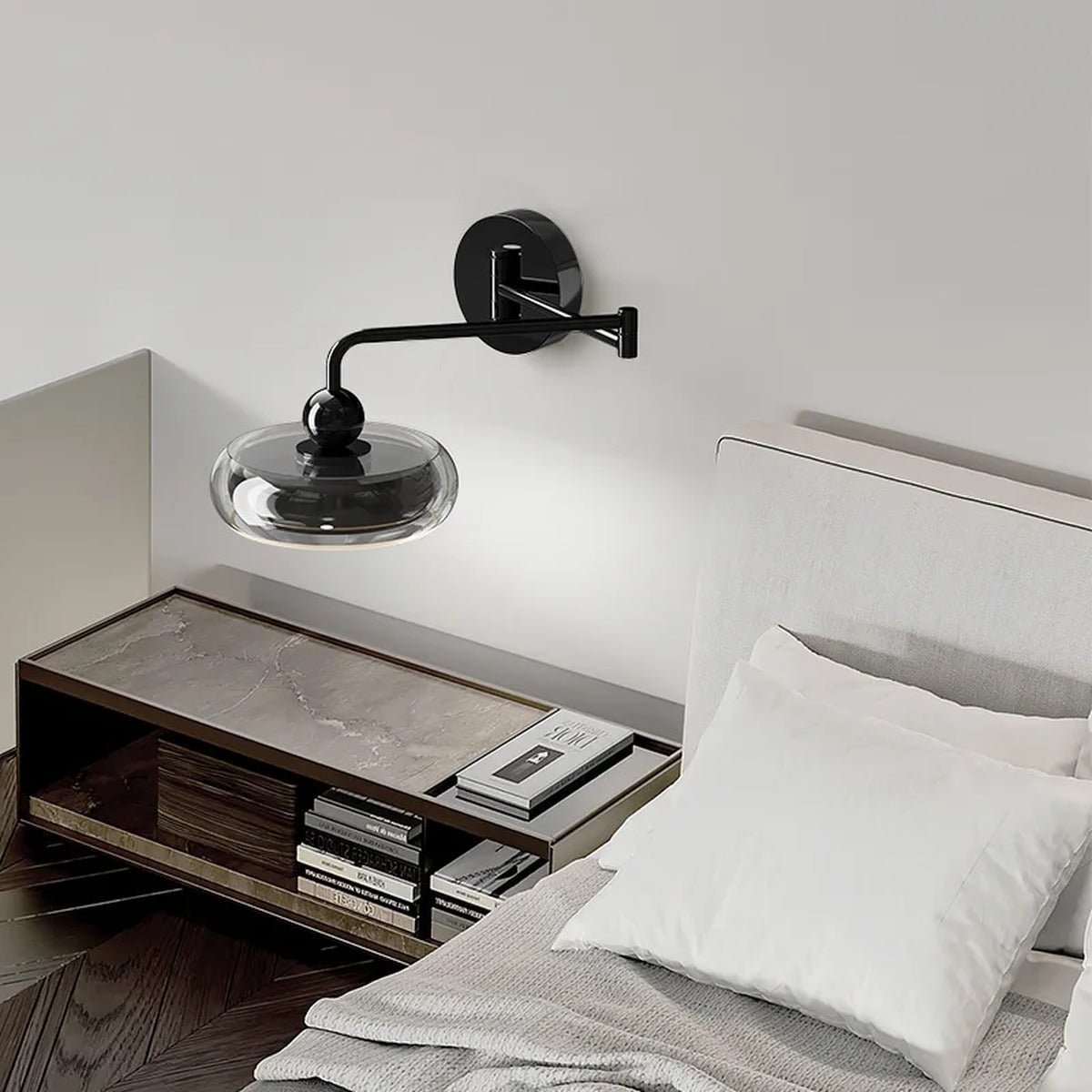 Articulated Arm Glass Ring Wall Sconce – Evorn – Lifestyle View 2