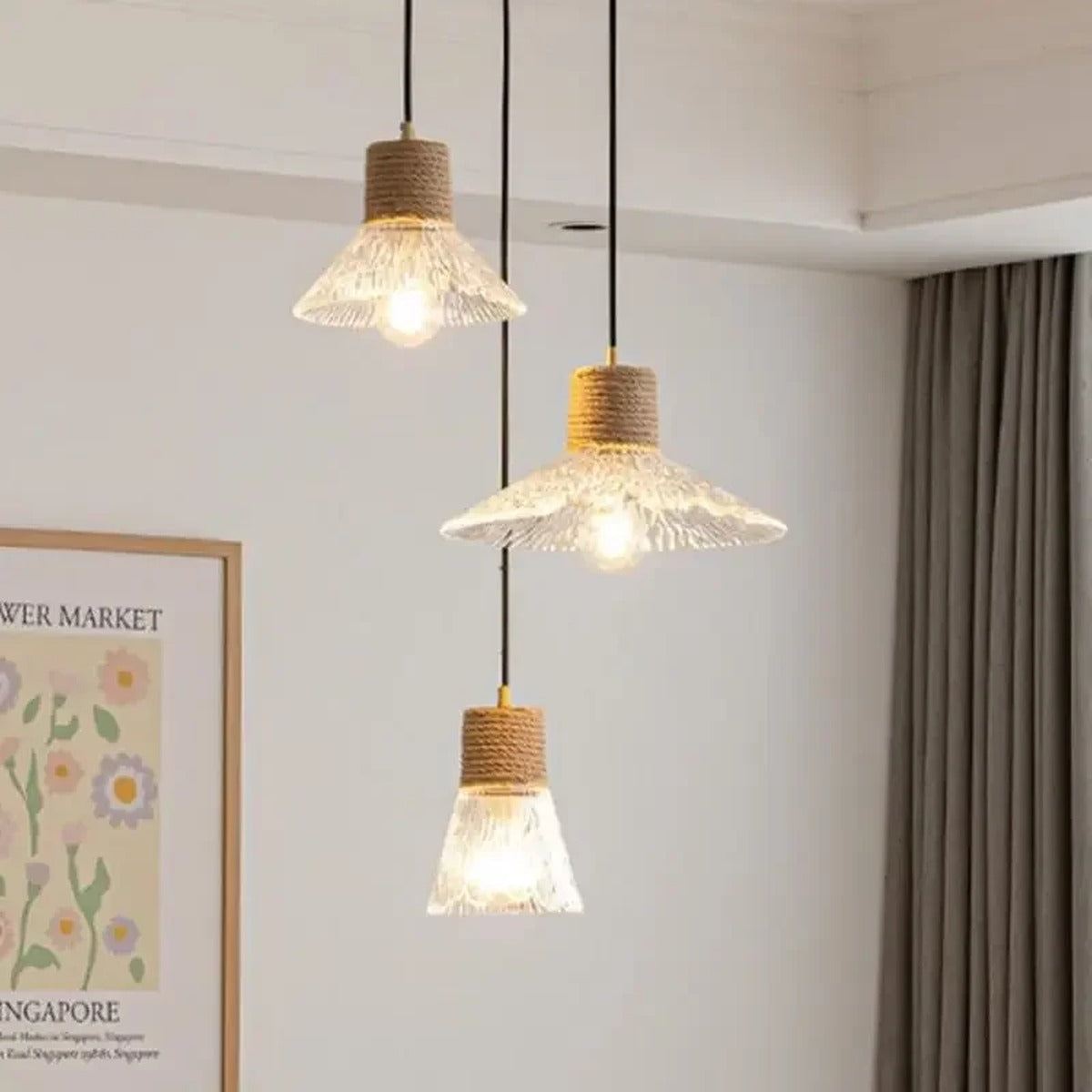 Rope-Collar Ridged Glass Pendant Light – Tevorn – Lifestyle View 4