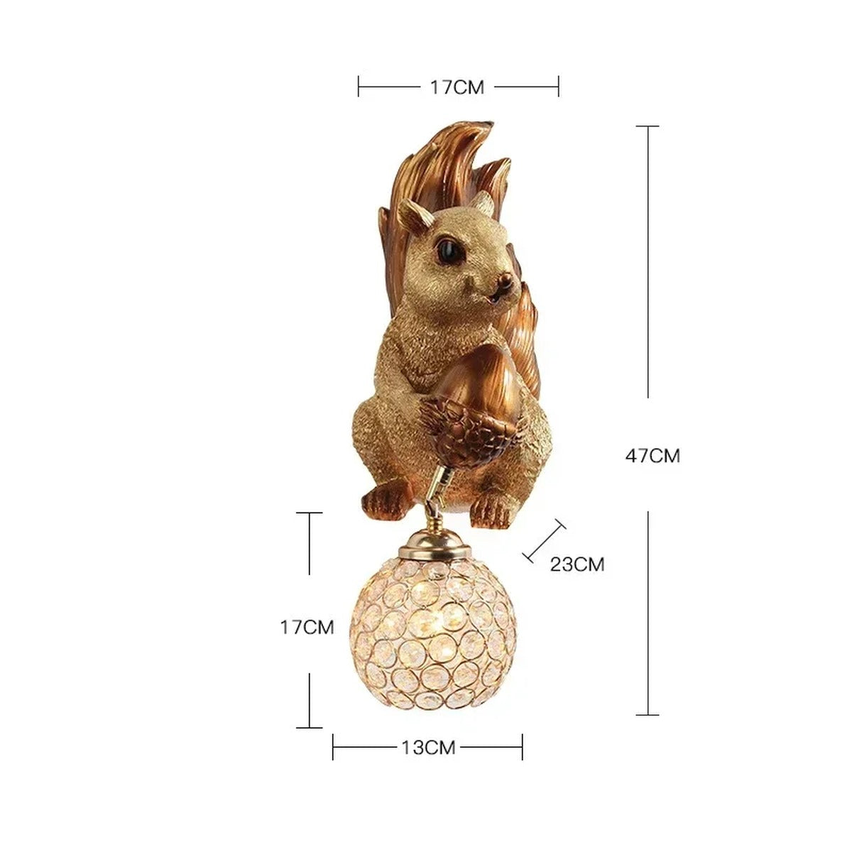 Solandis squirrel wall sconce - Golden finish, dimensions