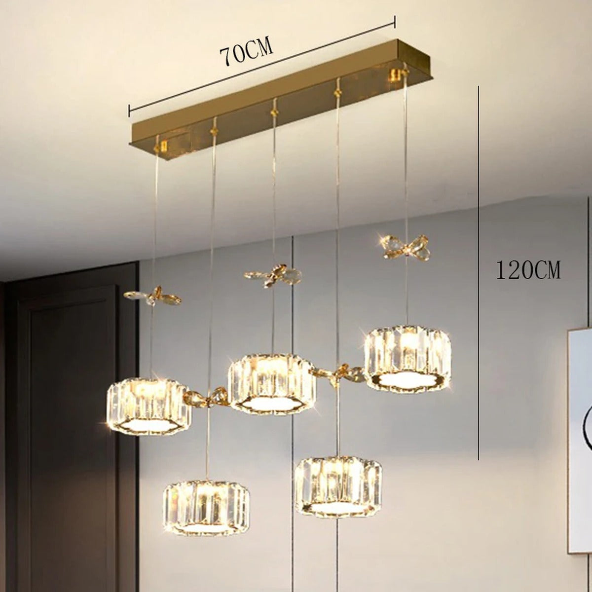 Spiral Crystal Cascade Staircase Chandelier Xelvara – 5 Heads Long