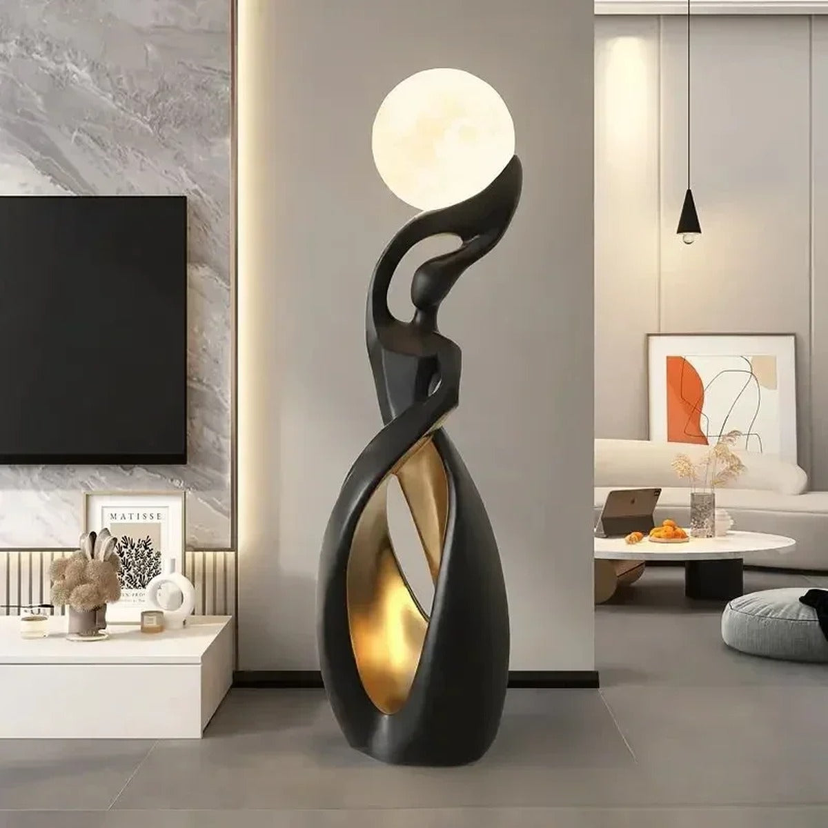 Sculptural Twisted Figure Moon Globe Floor Lamp – Gelrix – Product Detail 8