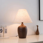 Wood-Effect Vase Base Table Lamp – Pausen – Natural Linen Shade, Lifestyle