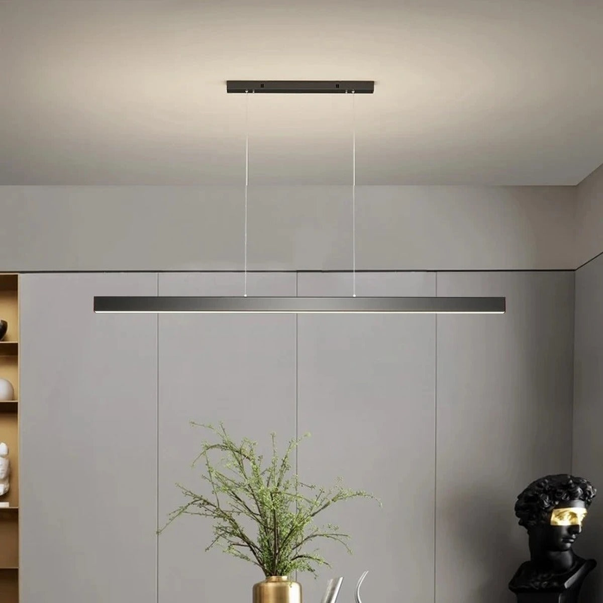 Linexa Black LED Bar Pendant Light in a modern living room