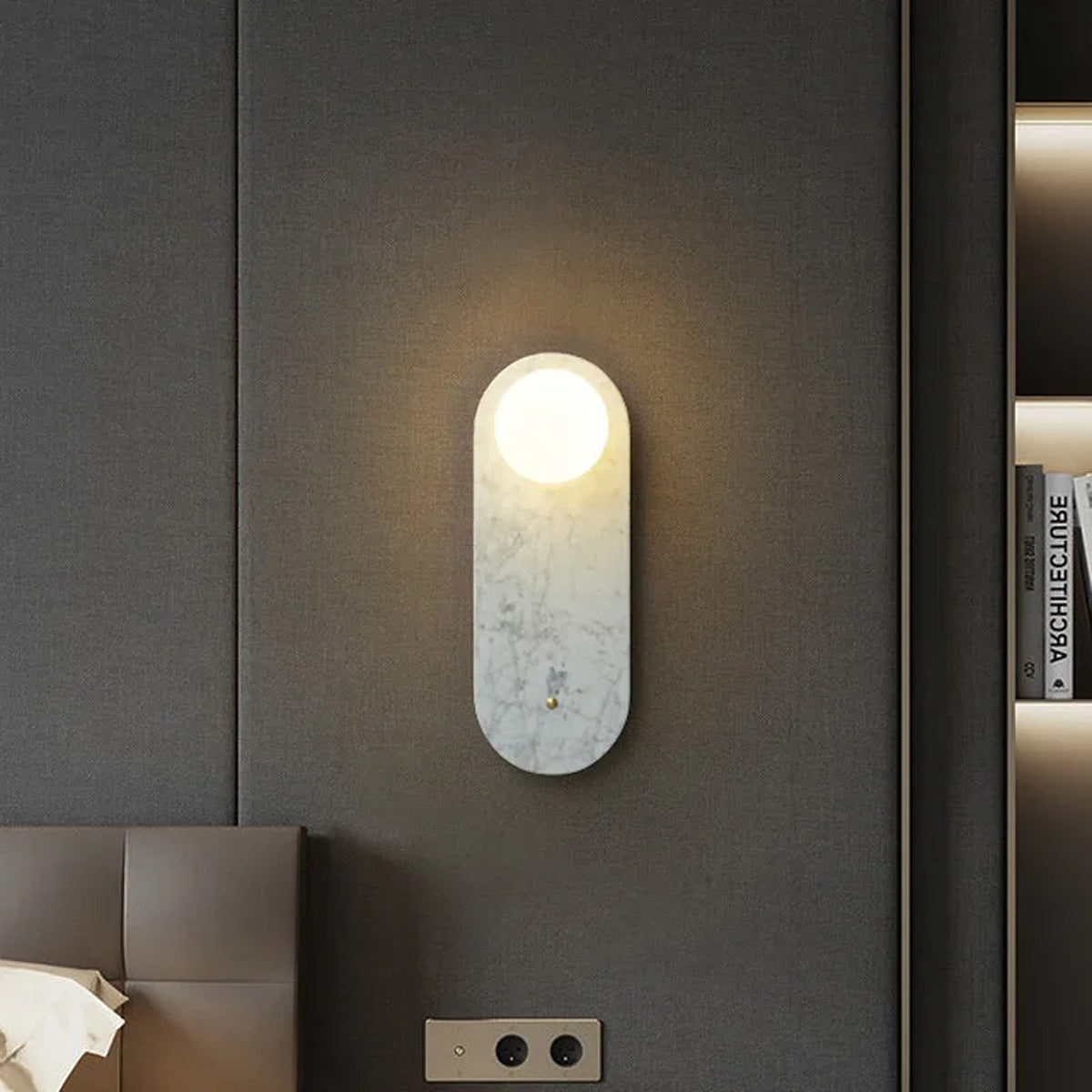 Zarvex travertine oval globe wall sconce natural stone