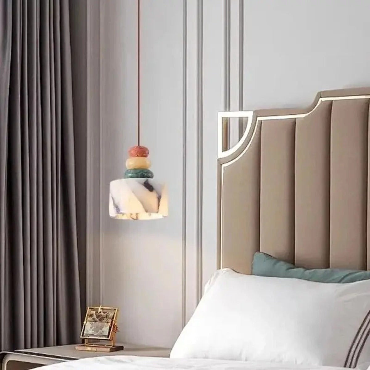 Cairn Stacked Stone Pendant – Nordveil, Bedside Lifestyle