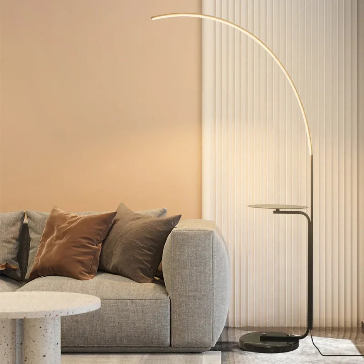 Arclume Arc Floor Lamp — Black, side table detail