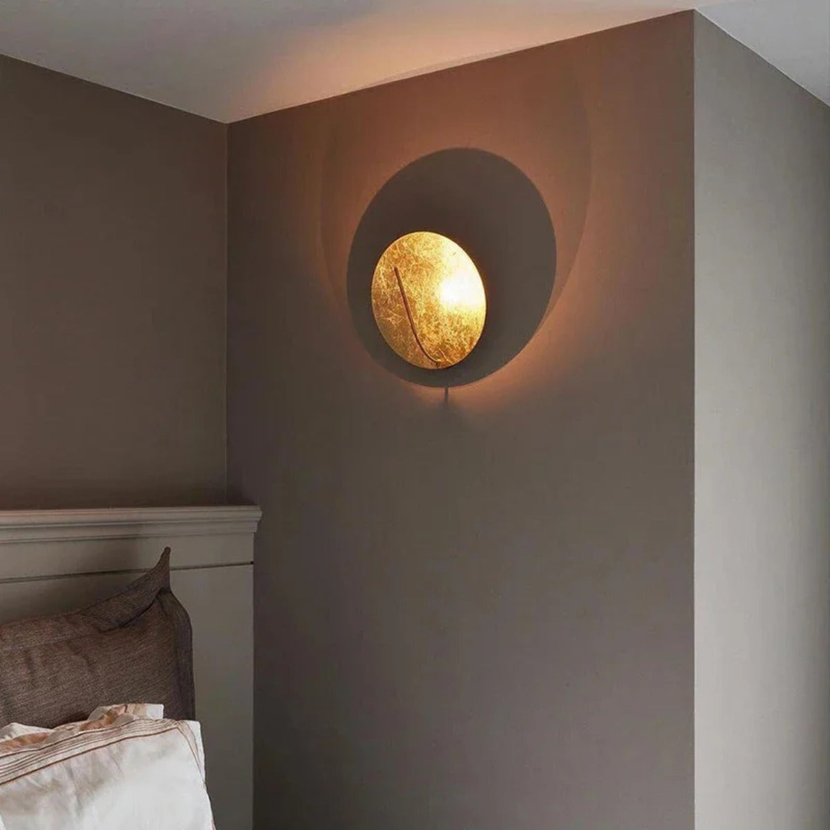Gold Foil Disc Ambient Wall Sconce – Yarlion – Lifestyle View 3