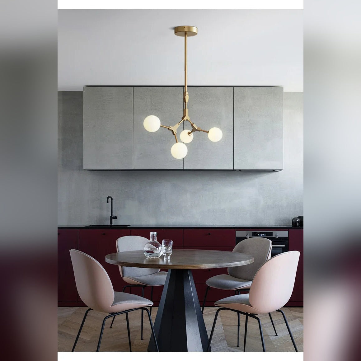 Caeston branching globe chandelier in gold, lifestyle kitchen