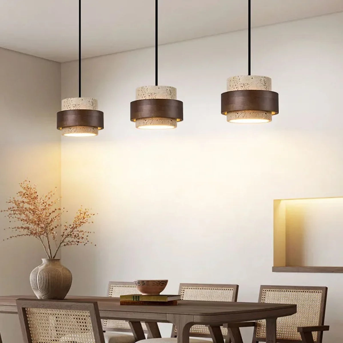 Travertine Drum Pendant Bar Light – Kevorn – 3 Heads