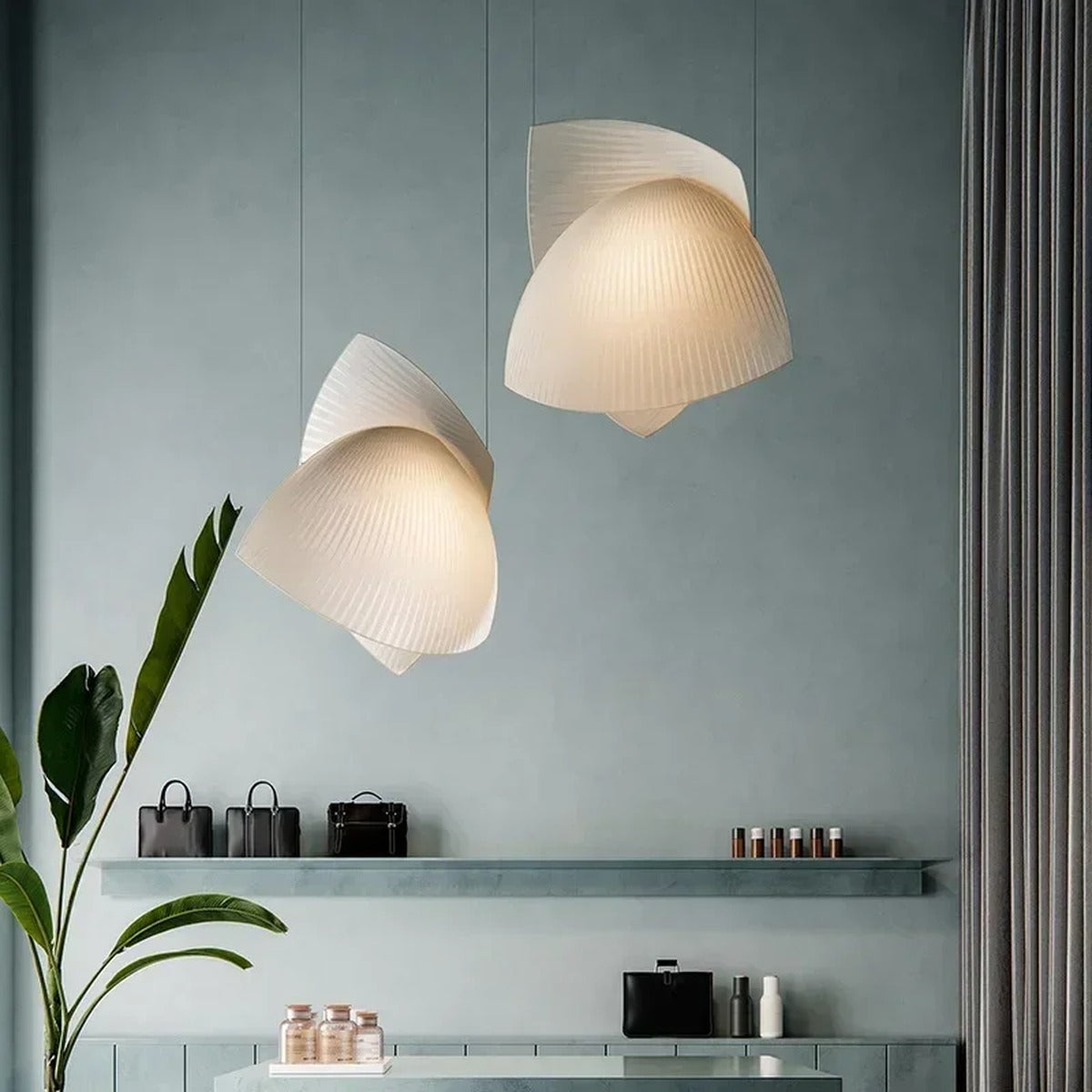Corolla sculptural fabric pendant light — studio detail