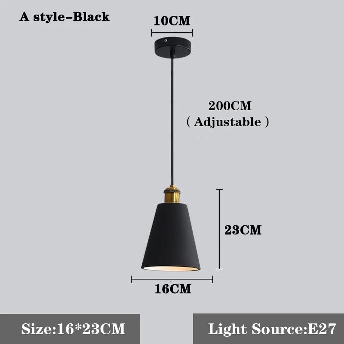 Serenox Pendant Light – Tall Cone shade dimensions, Ø16 x H23 cm
