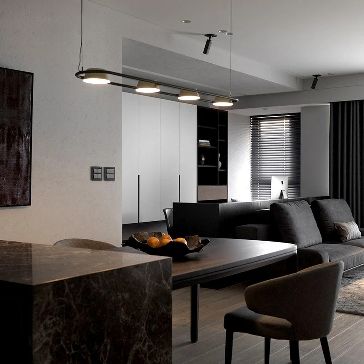 Rotatable 3-Head Linear Pendant Light Kaelston – Lifestyle View 4