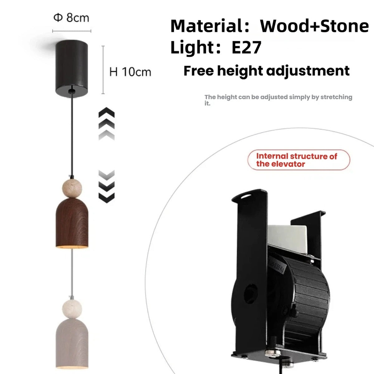 Nordic Wood & Stone Pendant Light – Belston – Product Detail 8