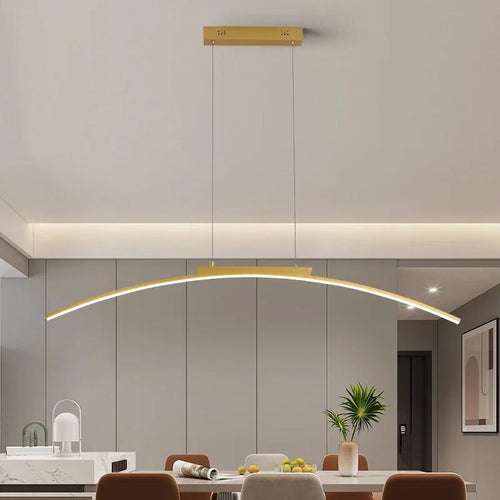 Architectural Gold Arc Pendant Light Curvanth – Lifestyle View 2
