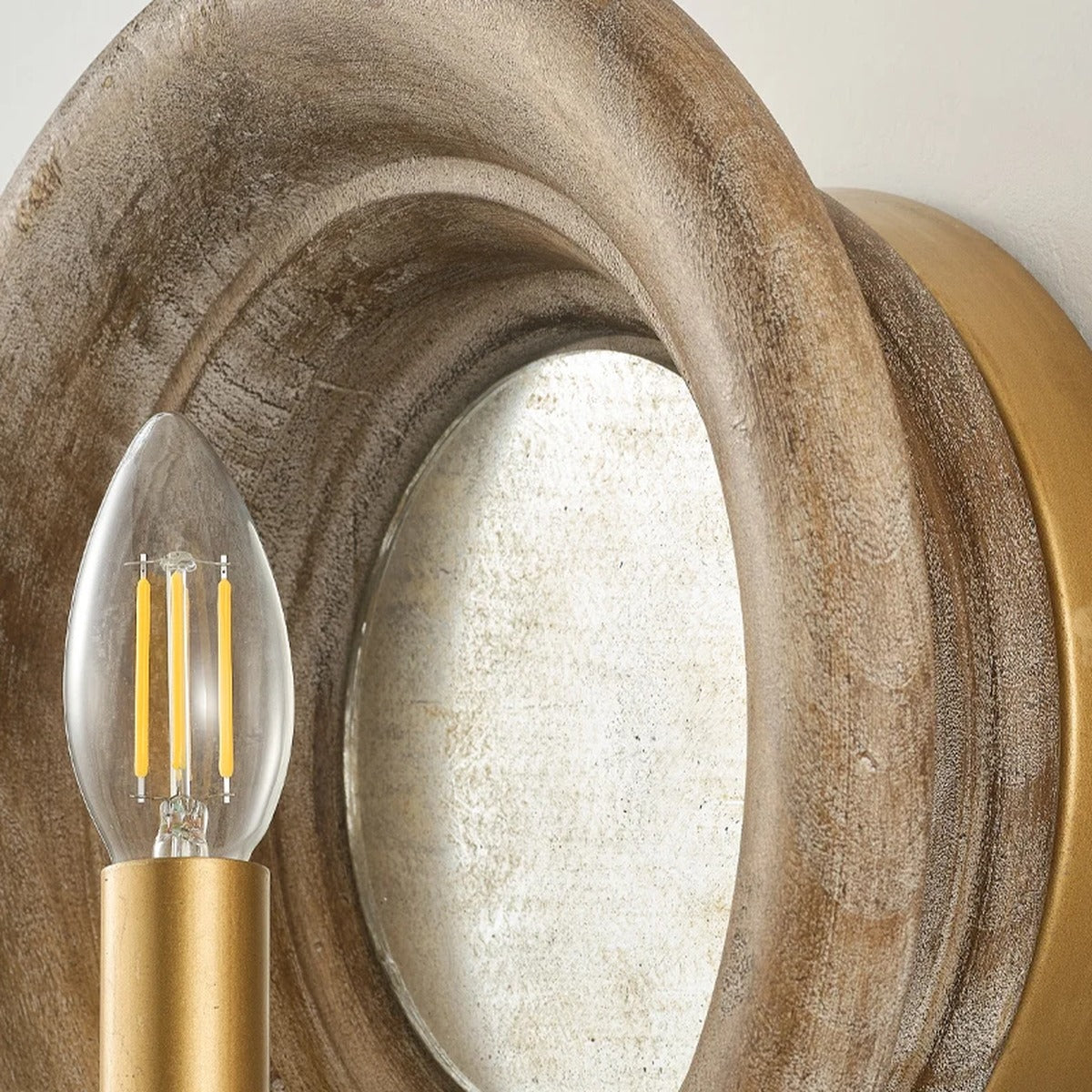 Carved Wood Disc Candle-Style Wall Sconce – Kaelorn – Lifestyle View 4