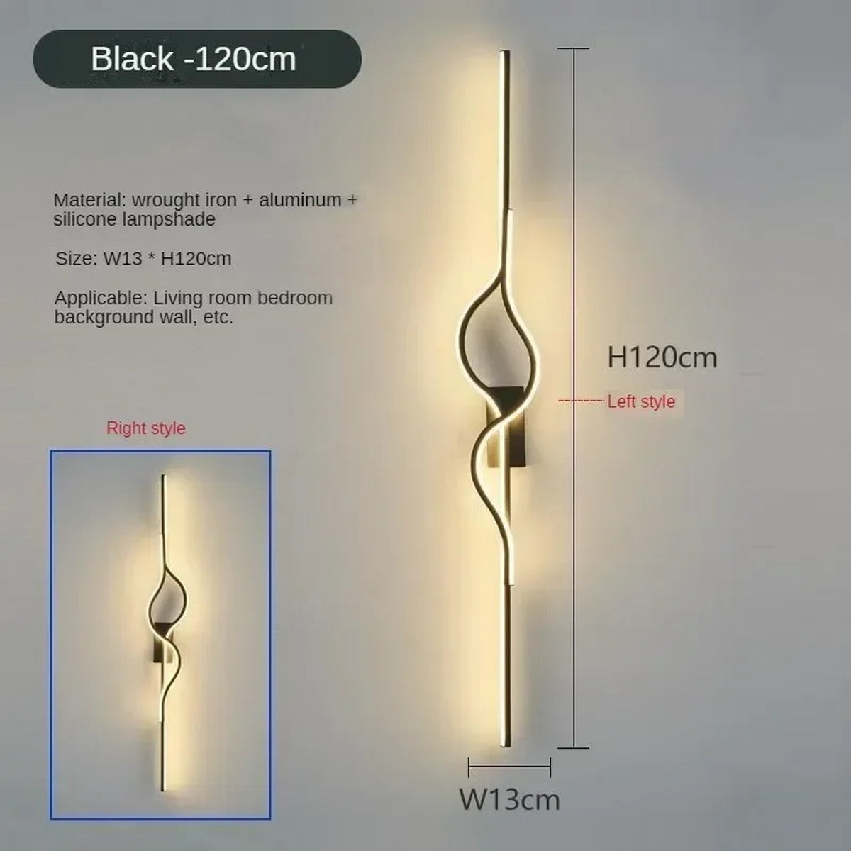 Sculptural Twist LED Wall Sconce — Black 120cm