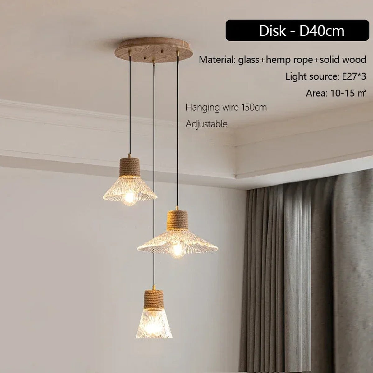 Rope-Collar Ridged Glass Pendant Light – Tevorn – Product Detail 11