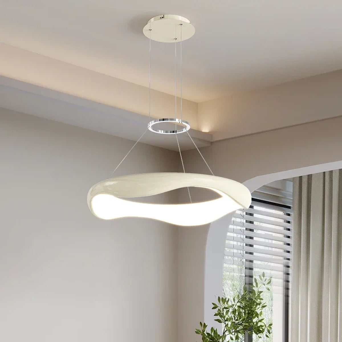 Sculptural Wave-Ring LED Pendant Light Orivaux — Milk White lifestyle 2