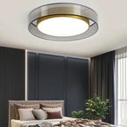 Meridex Round Brass Ring Flush Mount Ceiling Light — lifestyle view in bedroom