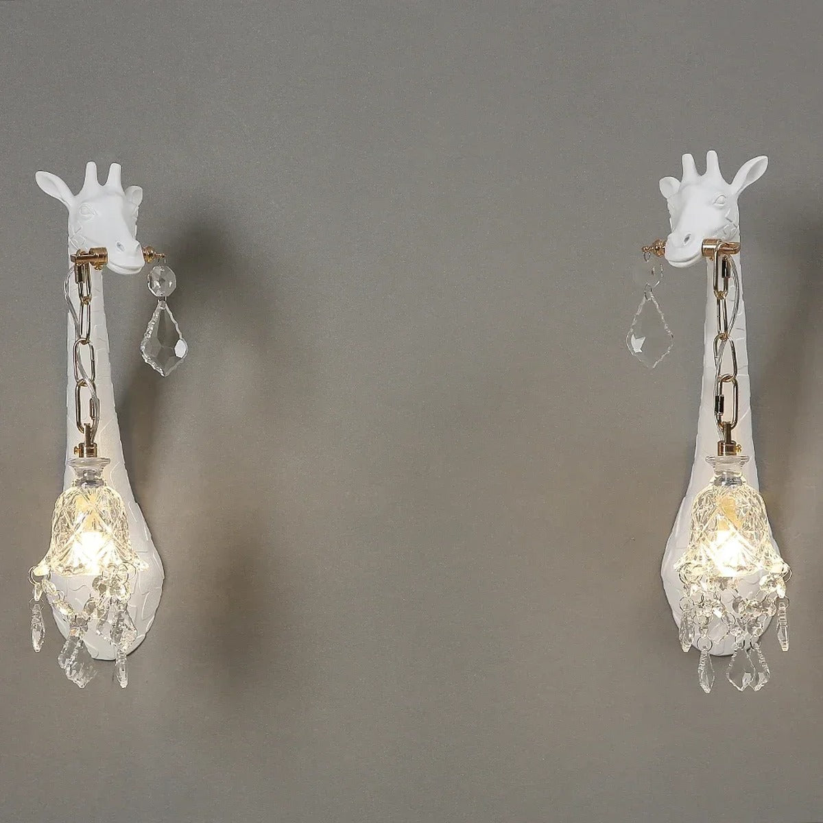 Serengeti giraffe wall sconce, white finish, facing pair — detail