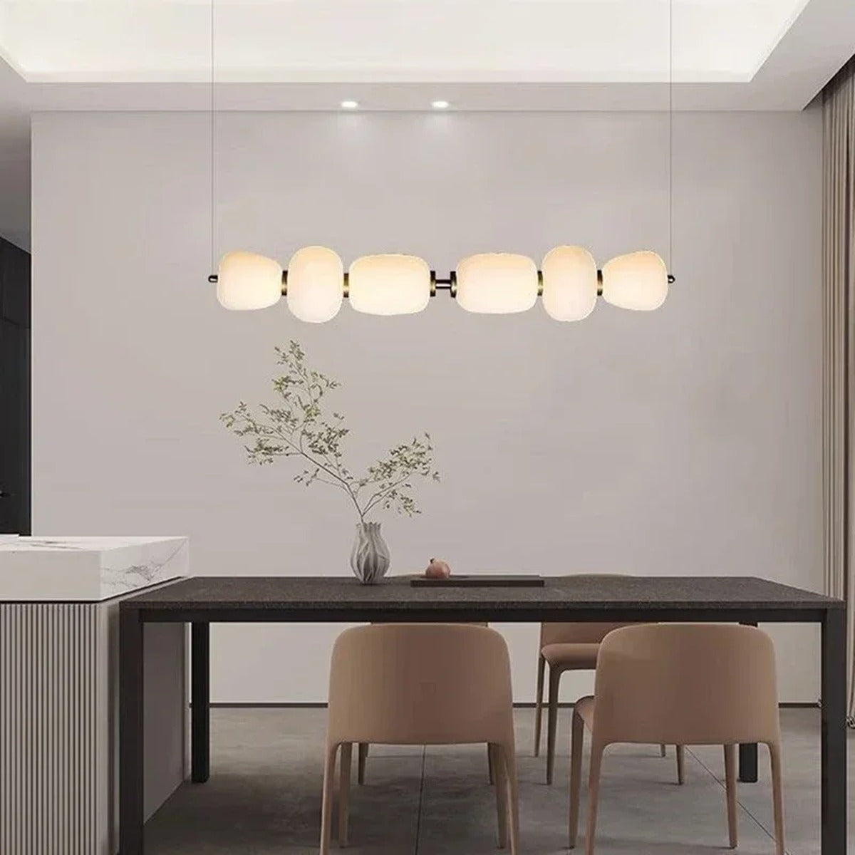 Linear 6-Globe Opal Cushion Chandelier – Gorvian – Lifestyle View 2