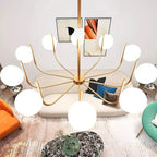 Modern Sculptural Globe Chandelier Avriox – Brushed Gold, Living Room Detail