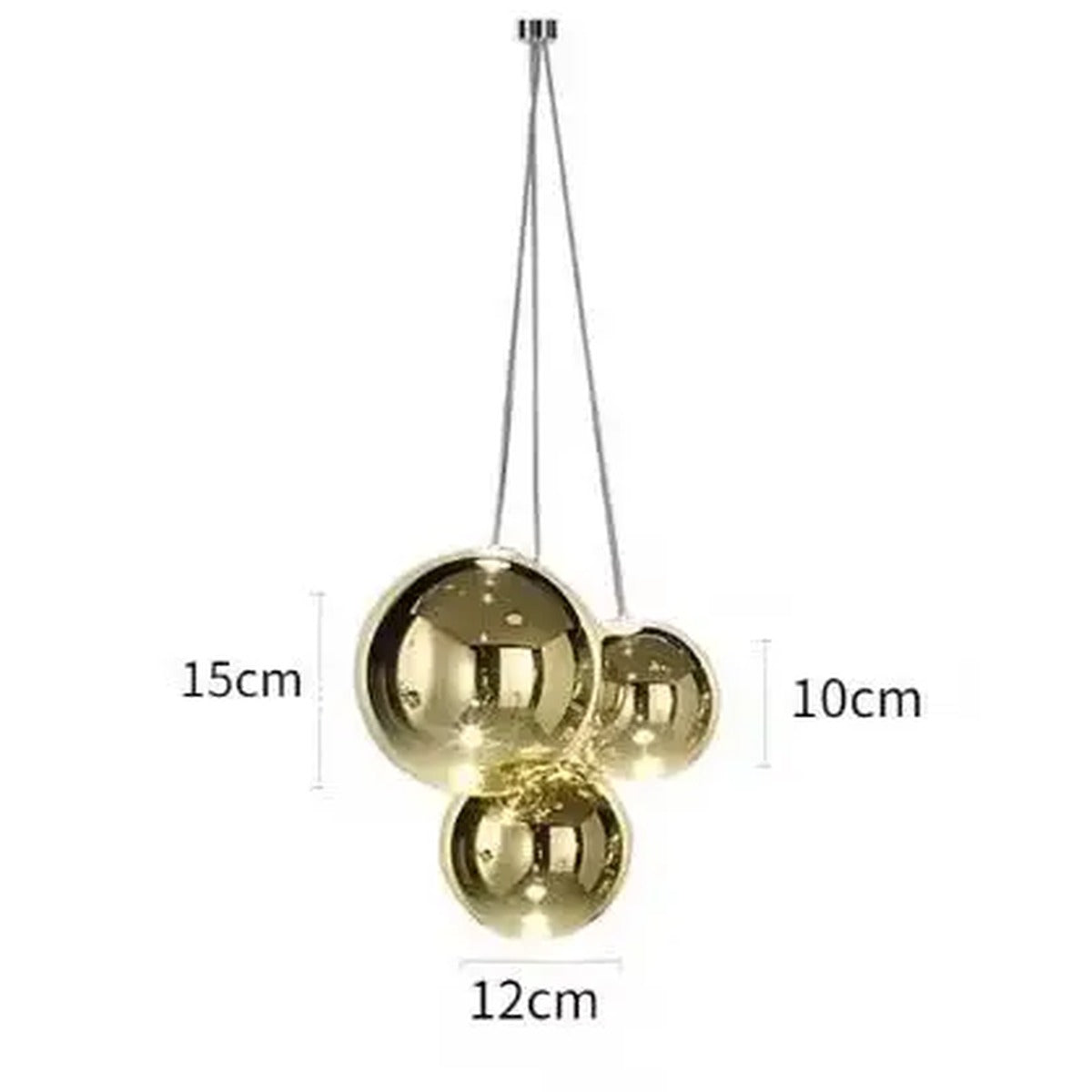 Modern Glass Bubble Cluster Chandelier Farventh – 3-Globe Cluster, Gold