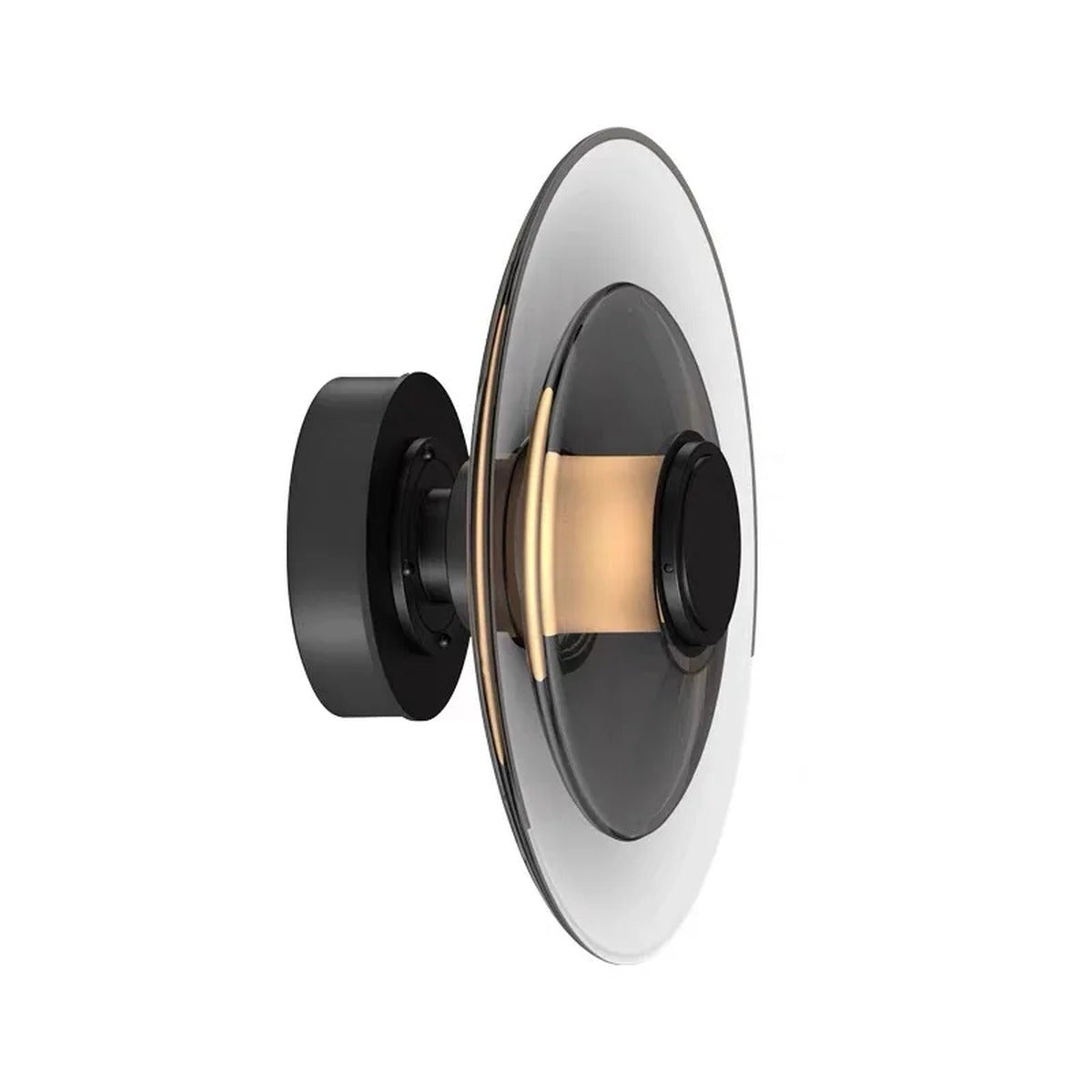Smoked Glass Disc Brass Bar Wall Sconce – Cevanix – Hero Shot