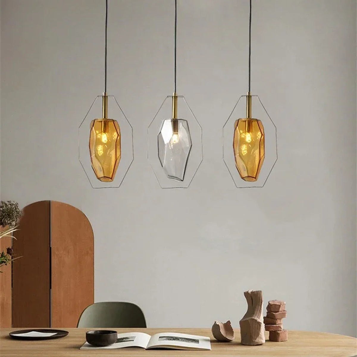 Brass Octagonal Frame Faceted Glass Pendant Light – Glacen – Product Detail 6