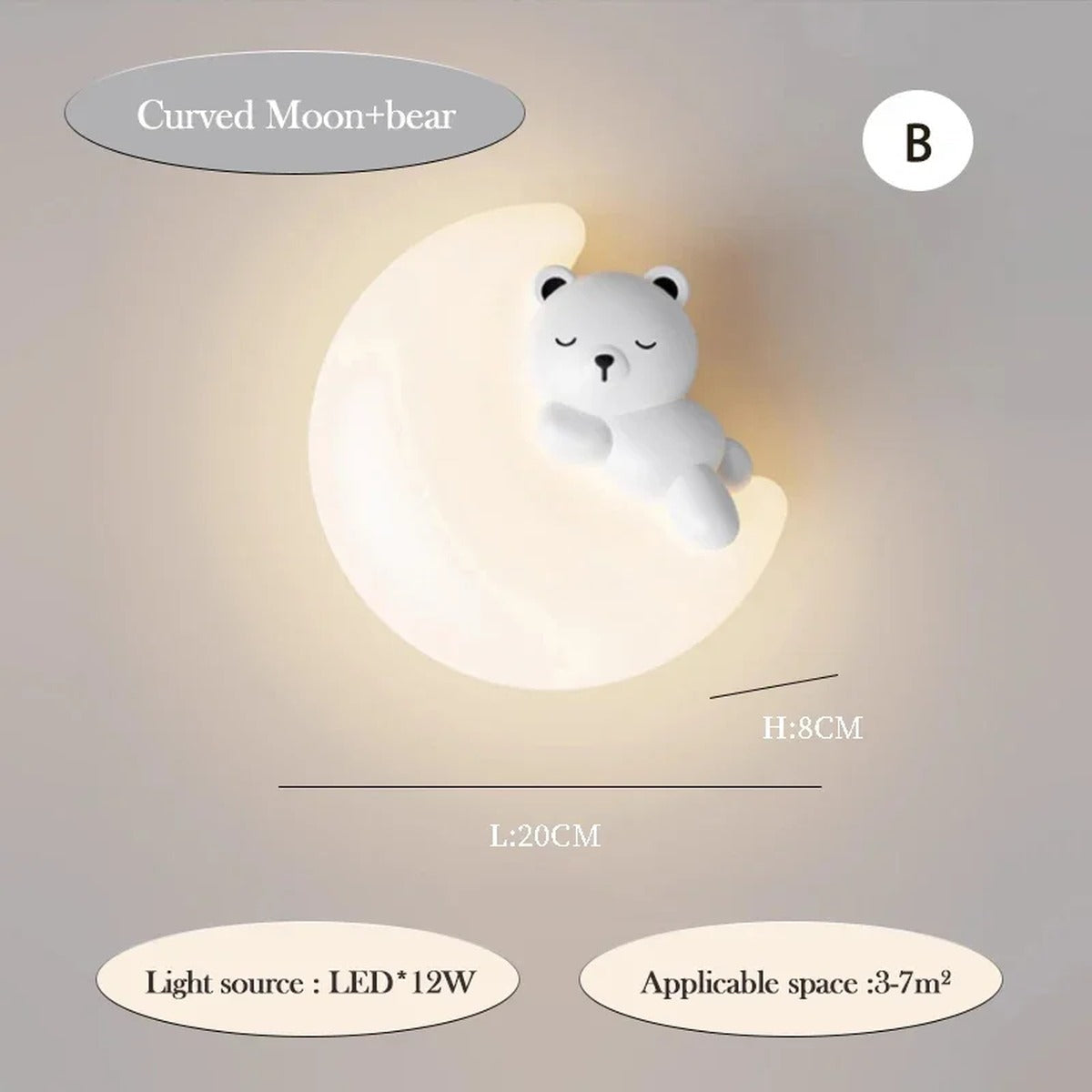 Softholm - Bear on Crescent Moon design, dimensions 20x8cm