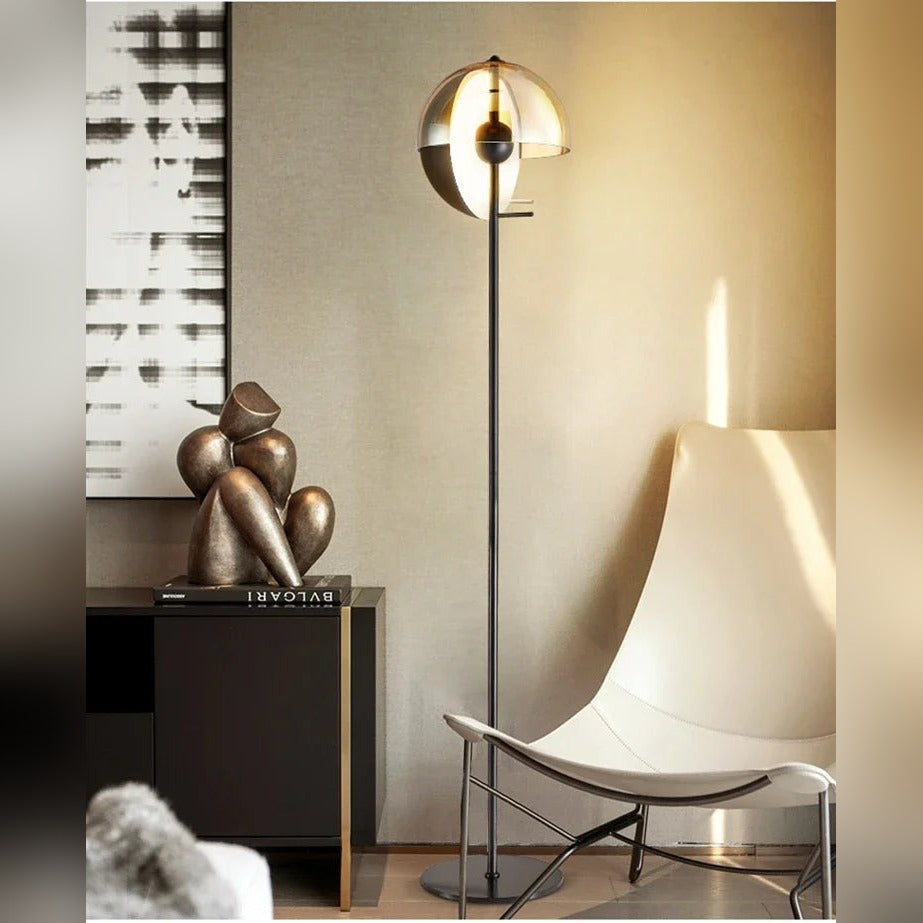 Amber Glass Dome Floor Lamp Derox – Lifestyle, Golden Hour