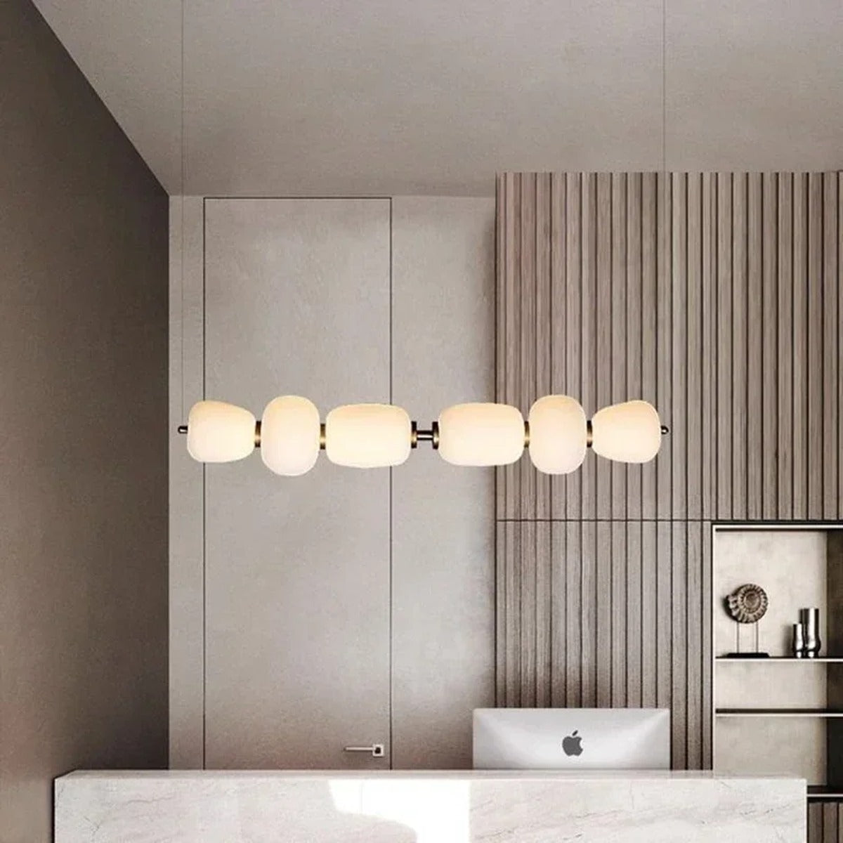 Linear 6-Globe Opal Cushion Chandelier – Gorvian – Lifestyle View 4