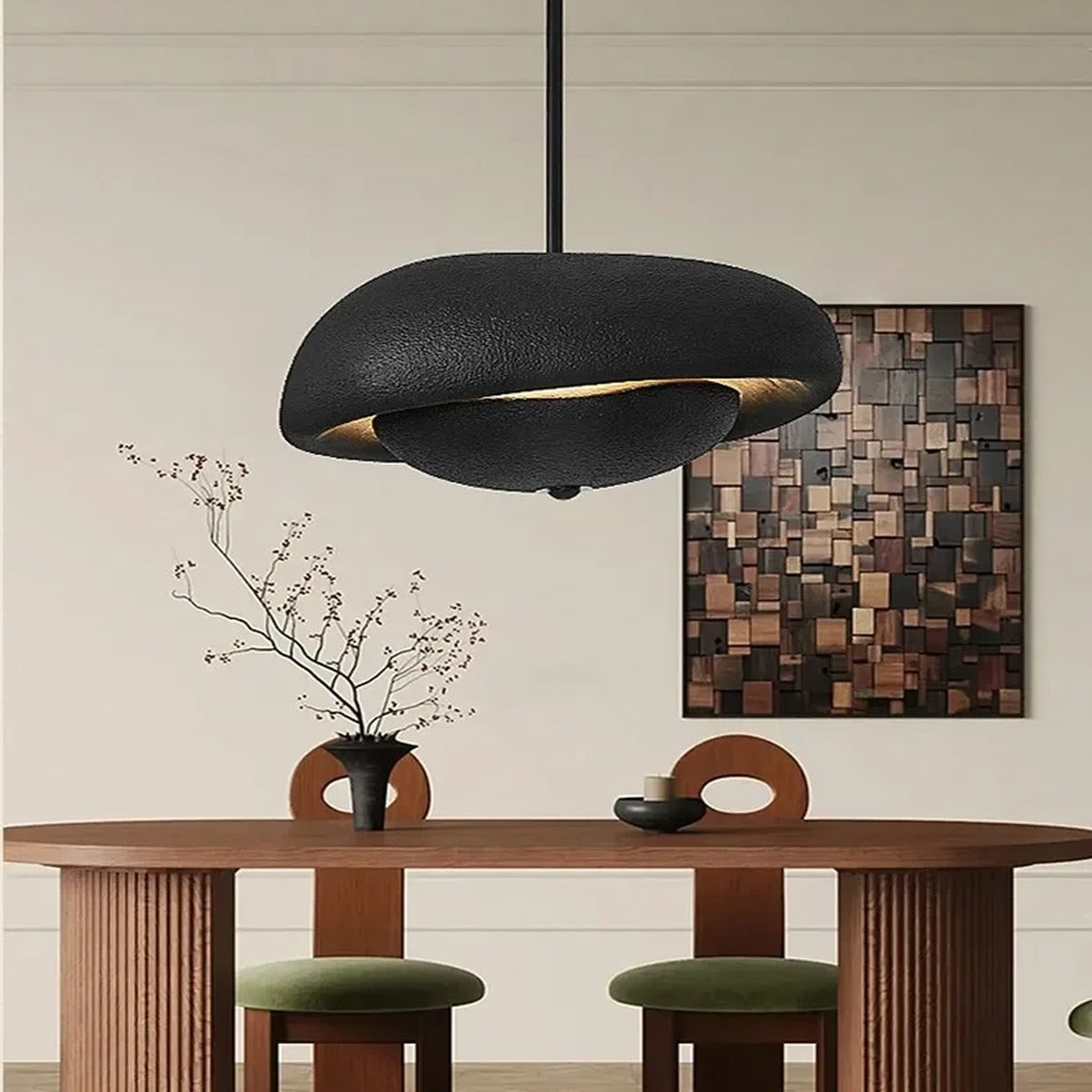 Textured Stone Pendant Light Ilvex — Pure Black finish